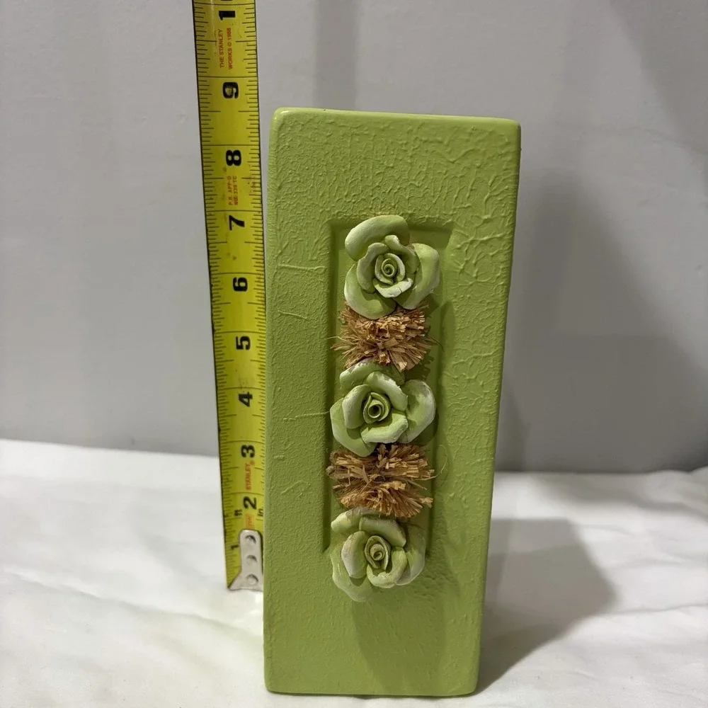 vintage light green rectangle planter Vase Stucco 8